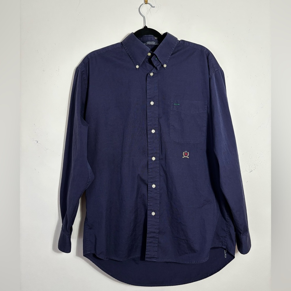 Tommy Hilfiger Vintage Men's Dark Navy Preppy Button-Down Shirt 100%Cotton Sz M